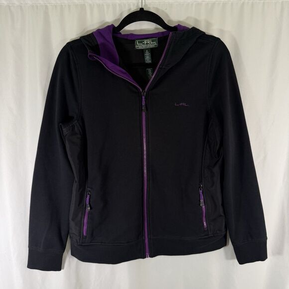 Lauren Ralph Lauren Active Hoodie Women's Medium Black Zip Pockets Full Zip - Picture 1 of 11
